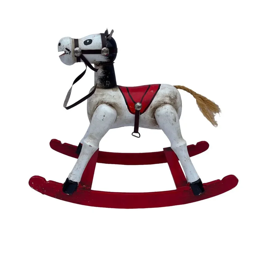 Vintage Enesco Musical Wooden Rocking Horse Plays Toyland 1979‎ Made in Taiwan